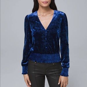 WHBM Velvet Blue V-Neck Top size XS